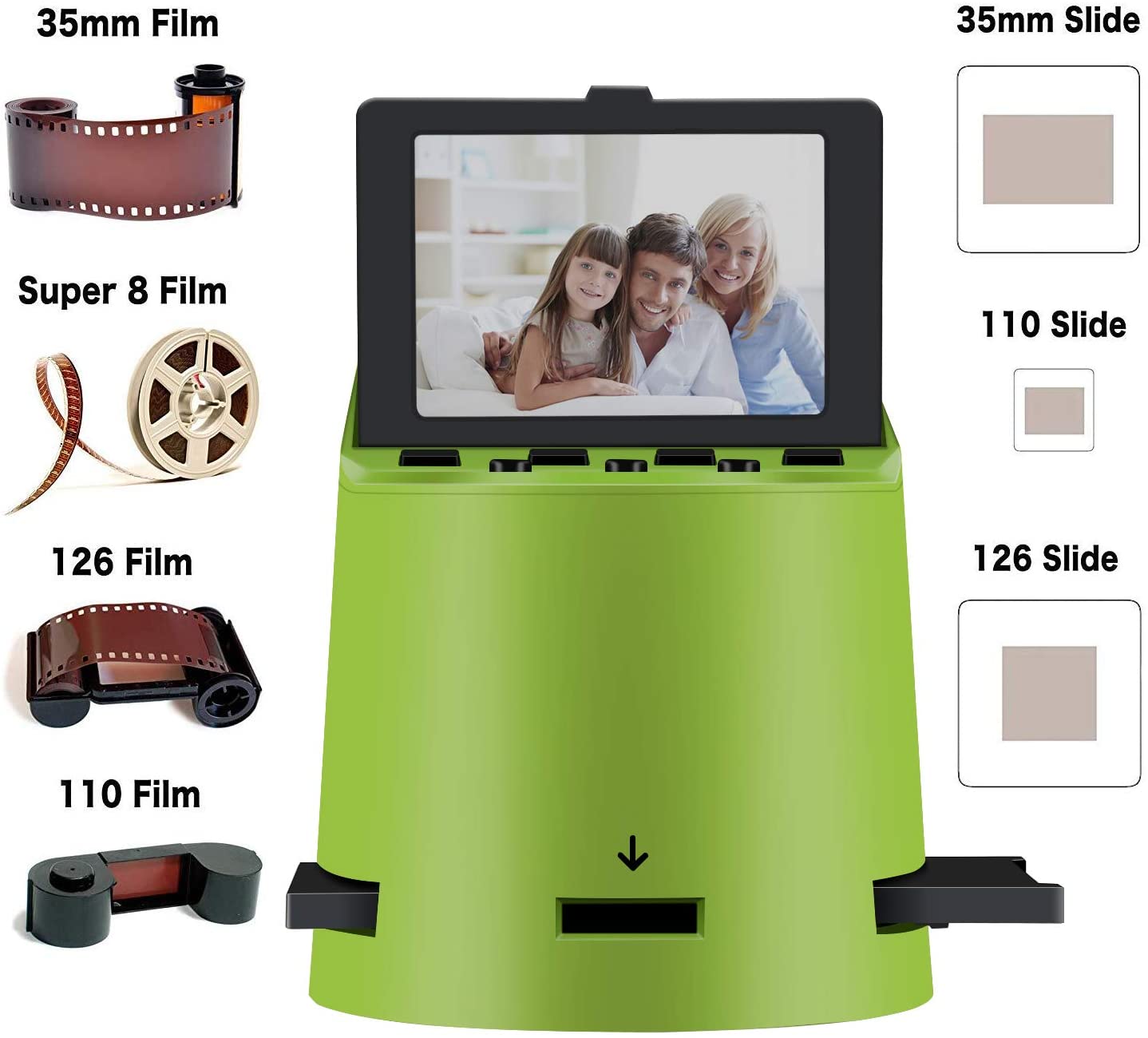 Digital Film Scanner with 22MP Converts 35mm, 126, 110, Super 8 Films, Slides, Negatives to JPEG 3.5" LCD WiFi Connection